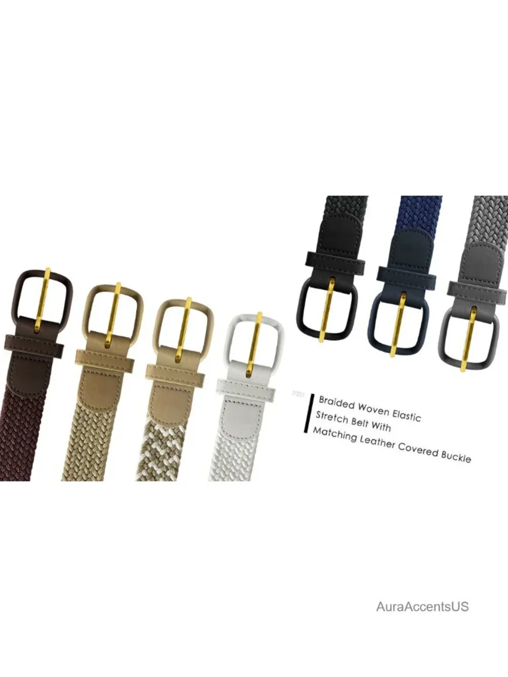 Leather Covered Buckle Woven Elastic Stretch Golf Belt 32mm